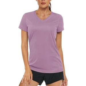 imageMAGCOMSEN Womens T Shirts VNeck Short Sleeve UPF 50 Sun Protection Performance Quick Dry Athletic Shirts Tee TopsGrey Purple
