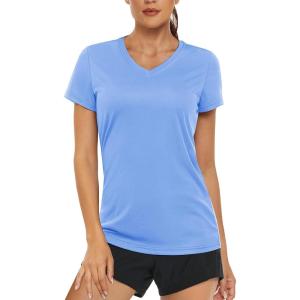 imageMAGCOMSEN Womens T Shirts VNeck Short Sleeve UPF 50 Sun Protection Performance Quick Dry Athletic Shirts Tee TopsLight Blue