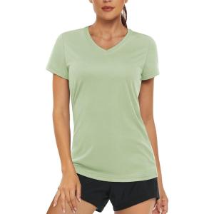 imageMAGCOMSEN Womens T Shirts VNeck Short Sleeve UPF 50 Sun Protection Performance Quick Dry Athletic Shirts Tee TopsLight Green