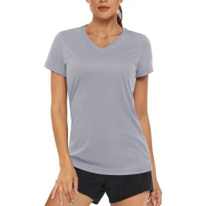 imageMAGCOMSEN Womens T Shirts VNeck Short Sleeve UPF 50 Sun Protection Performance Quick Dry Athletic Shirts Tee TopsLight Grey