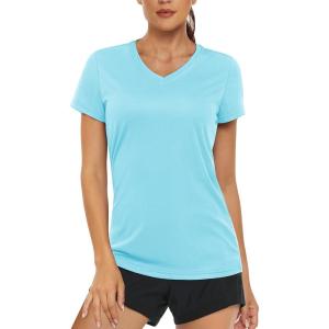 imageMAGCOMSEN Womens T Shirts VNeck Short Sleeve UPF 50 Sun Protection Performance Quick Dry Athletic Shirts Tee TopsLight Lake Blue
