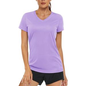 imageMAGCOMSEN Womens T Shirts VNeck Short Sleeve UPF 50 Sun Protection Performance Quick Dry Athletic Shirts Tee TopsLight Purple