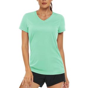 imageMAGCOMSEN Womens T Shirts VNeck Short Sleeve UPF 50 Sun Protection Performance Quick Dry Athletic Shirts Tee TopsMint Green