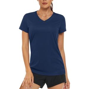 imageMAGCOMSEN Womens T Shirts VNeck Short Sleeve UPF 50 Sun Protection Performance Quick Dry Athletic Shirts Tee TopsNavy