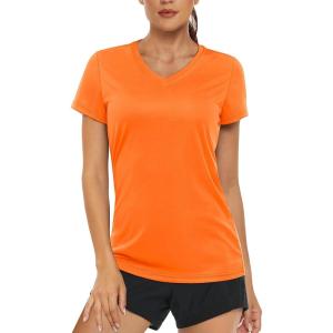imageMAGCOMSEN Womens T Shirts VNeck Short Sleeve UPF 50 Sun Protection Performance Quick Dry Athletic Shirts Tee TopsOrange