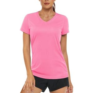 imageMAGCOMSEN Womens T Shirts VNeck Short Sleeve UPF 50 Sun Protection Performance Quick Dry Athletic Shirts Tee TopsRose