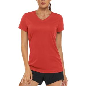 imageMAGCOMSEN Womens T Shirts VNeck Short Sleeve UPF 50 Sun Protection Performance Quick Dry Athletic Shirts Tee TopsTomato Red