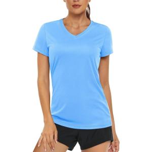 imageMAGCOMSEN Womens T Shirts VNeck Short Sleeve UPF 50 Sun Protection Performance Quick Dry Athletic Shirts Tee TopsWaterfall Blue