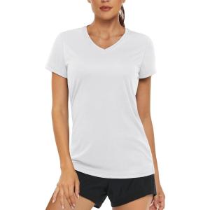 imageMAGCOMSEN Womens T Shirts VNeck Short Sleeve UPF 50 Sun Protection Performance Quick Dry Athletic Shirts Tee TopsWhite