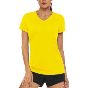 imageMAGCOMSEN Womens T Shirts VNeck Short Sleeve UPF 50 Sun Protection Performance Quick Dry Athletic Shirts Tee TopsYellow