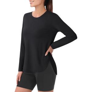 imageMAGCOMSEN Womens Workout Running Long Sleeve Top Athletic Hiking Sun Shirt Active Dry Fit Lightweight T Shirt UPF 80Black