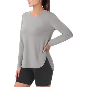 imageMAGCOMSEN Womens Workout Running Long Sleeve Top Athletic Hiking Sun Shirt Active Dry Fit Lightweight T Shirt UPF 80Brilliant Grey