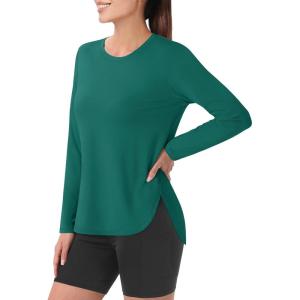 imageMAGCOMSEN Womens Workout Running Long Sleeve Top Athletic Hiking Sun Shirt Active Dry Fit Lightweight T Shirt UPF 80Emerald Green