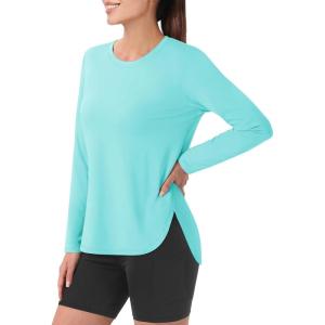 imageMAGCOMSEN Womens Workout Running Long Sleeve Top Athletic Hiking Sun Shirt Active Dry Fit Lightweight T Shirt UPF 80Light Lake Blue