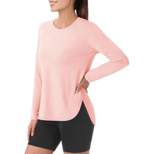 imageMAGCOMSEN Womens Workout Running Long Sleeve Top Athletic Hiking Sun Shirt Active Dry Fit Lightweight T Shirt UPF 80Light Pink