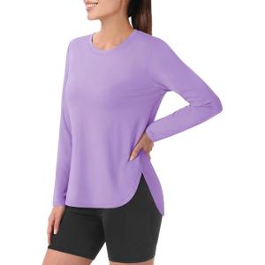 imageMAGCOMSEN Womens Workout Running Long Sleeve Top Athletic Hiking Sun Shirt Active Dry Fit Lightweight T Shirt UPF 80Light Purple