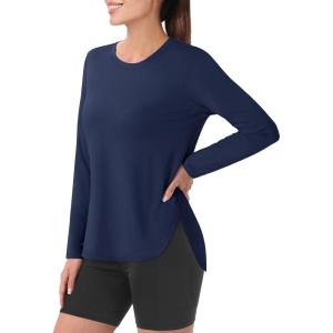 imageMAGCOMSEN Womens Workout Running Long Sleeve Top Athletic Hiking Sun Shirt Active Dry Fit Lightweight T Shirt UPF 80Navy