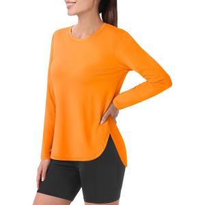 imageMAGCOMSEN Womens Workout Running Long Sleeve Top Athletic Hiking Sun Shirt Active Dry Fit Lightweight T Shirt UPF 80Orange