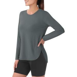 imageMAGCOMSEN Womens Workout Running Long Sleeve Top Athletic Hiking Sun Shirt Active Dry Fit Lightweight T Shirt UPF 80Sea Stone Grey