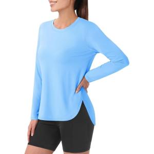 imageMAGCOMSEN Womens Workout Running Long Sleeve Top Athletic Hiking Sun Shirt Active Dry Fit Lightweight T Shirt UPF 80Sky Blue