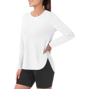 imageMAGCOMSEN Womens Workout Running Long Sleeve Top Athletic Hiking Sun Shirt Active Dry Fit Lightweight T Shirt UPF 80White