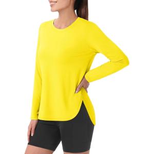 imageMAGCOMSEN Womens Workout Running Long Sleeve Top Athletic Hiking Sun Shirt Active Dry Fit Lightweight T Shirt UPF 80Yellow
