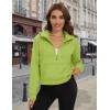 imageMAGCOMSEN Womens Half Zip Cropped Sweatshirts Fleece Lined Hoodie Quarter Zip Pullover Activewear Sweater with PocketsOlive Green