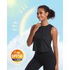 imageMAGCOMSEN Womens Workout Cropped Tops UPF 50 Athletic Running Tank Tops Sleeveless Gym Sports Muscle ShirtsBlack