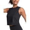imageMAGCOMSEN Womens Workout Cropped Tops UPF 50 Athletic Running Tank Tops Sleeveless Gym Sports Muscle ShirtsBlack