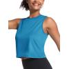 imageMAGCOMSEN Womens Workout Cropped Tops UPF 50 Athletic Running Tank Tops Sleeveless Gym Sports Muscle ShirtsBlue Green