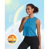 imageMAGCOMSEN Womens Workout Cropped Tops UPF 50 Athletic Running Tank Tops Sleeveless Gym Sports Muscle ShirtsBlue Green