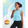 imageMAGCOMSEN Womens Workout Cropped Tops UPF 50 Athletic Running Tank Tops Sleeveless Gym Sports Muscle ShirtsLight Lake Blue