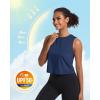 imageMAGCOMSEN Womens Workout Cropped Tops UPF 50 Athletic Running Tank Tops Sleeveless Gym Sports Muscle ShirtsNavy