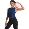imageMAGCOMSEN Womens Workout Cropped Tops UPF 50 Athletic Running Tank Tops Sleeveless Gym Sports Muscle ShirtsNavy