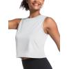 imageMAGCOMSEN Womens Workout Cropped Tops UPF 50 Athletic Running Tank Tops Sleeveless Gym Sports Muscle ShirtsWhite