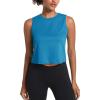 imageMAGCOMSEN Womens Workout Cropped Tops UPF 50 Athletic Running Tank Tops Sleeveless Gym Sports Muscle ShirtsBlue Green