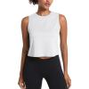 imageMAGCOMSEN Womens Workout Cropped Tops UPF 50 Athletic Running Tank Tops Sleeveless Gym Sports Muscle ShirtsWhite