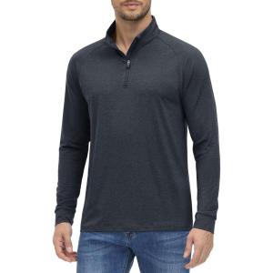 imageMAGCOMSEN Mens 14 Zip Pullover UPF 50 Long Sleeve Sun Protection Sports Shirts Lightweight Athletic Workout ShirtBlack