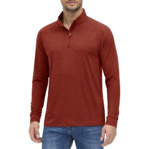 imageMAGCOMSEN Mens 14 Zip Pullover UPF 50 Long Sleeve Sun Protection Sports Shirts Lightweight Athletic Workout ShirtDark Orange