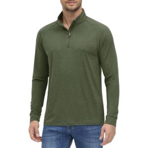 imageMAGCOMSEN Mens 14 Zip Pullover UPF 50 Long Sleeve Sun Protection Sports Shirts Lightweight Athletic Workout ShirtGreen