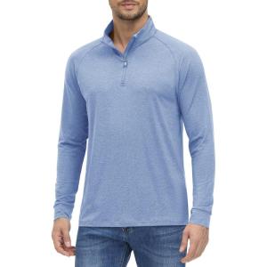 imageMAGCOMSEN Mens 14 Zip Pullover UPF 50 Long Sleeve Sun Protection Sports Shirts Lightweight Athletic Workout ShirtLight Blue