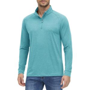 imageMAGCOMSEN Mens 14 Zip Pullover UPF 50 Long Sleeve Sun Protection Sports Shirts Lightweight Athletic Workout ShirtLight Green
