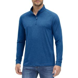 imageMAGCOMSEN Mens 14 Zip Pullover UPF 50 Long Sleeve Sun Protection Sports Shirts Lightweight Athletic Workout ShirtMedium Blue