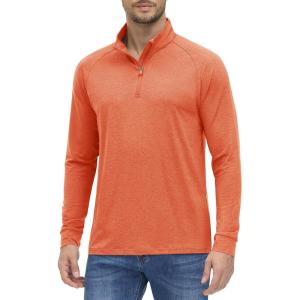 imageMAGCOMSEN Mens 14 Zip Pullover UPF 50 Long Sleeve Sun Protection Sports Shirts Lightweight Athletic Workout ShirtOrange