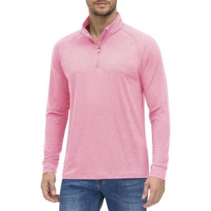 imageMAGCOMSEN Mens 14 Zip Pullover UPF 50 Long Sleeve Sun Protection Sports Shirts Lightweight Athletic Workout ShirtPink