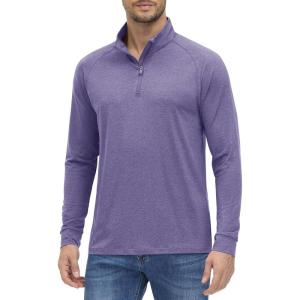 imageMAGCOMSEN Mens 14 Zip Pullover UPF 50 Long Sleeve Sun Protection Sports Shirts Lightweight Athletic Workout ShirtPurple