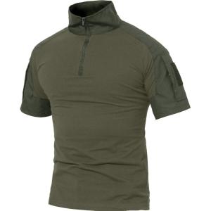 imageMAGCOMSEN Mens Tactical Military Shirts 14 Zip Short Sleeve Slim Fit Camo ShirtArmy Green