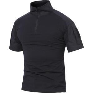 imageMAGCOMSEN Mens Tactical Military Shirts 14 Zip Short Sleeve Slim Fit Camo ShirtBlack