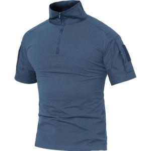 imageMAGCOMSEN Mens Tactical Military Shirts 14 Zip Short Sleeve Slim Fit Camo ShirtBlue Grey