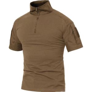 imageMAGCOMSEN Mens Tactical Military Shirts 14 Zip Short Sleeve Slim Fit Camo ShirtBrown